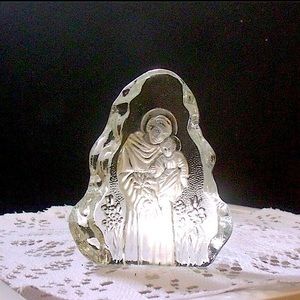 1980s Madonna and Child Glass Paperweight